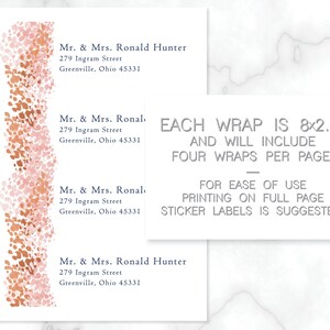 PRINTABLE Pink & Copper Abstract Floral Dots Wraparound Invitation Address Label, Rose Gold Label Template, Wedding Invite Address Wrap image 2