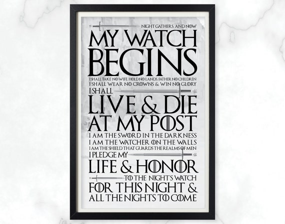 Game Of Thrones Nights Watch Oath Poster Jon Snow Watcher On Etsy