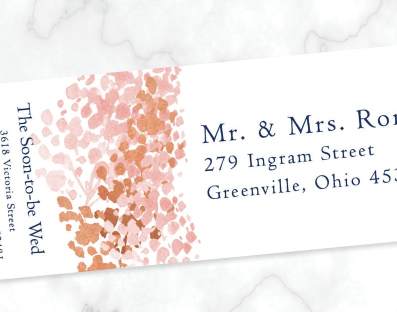 PRINTABLE Pink & Copper Abstract Floral Dots Wraparound Invitation Address Label, Rose Gold Label Template, Wedding Invite Address Wrap image 4