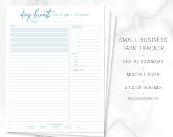 DRUKARNA lista kontrolna codziennych zadań dla małych firm, arkusz kalkulacyjny celów, codzienny planer, śledzenie spotkań biznesowych, cyfrowa lista rzeczy do zrobienia, śledzenie zadań