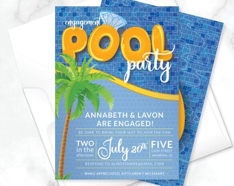 Engagement Pool Party Invitation, Palm Tree Engagement Shower Invite, She Said Yes Luau Party, Pool Floats Co-ed Engagement Invitation