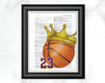 Słownik koszykówki King James, wydruk artystyczny, dekoracja ścienna do koszykówki, wydruk Lebrona Jamesa, sztuka drużyny koszykarskiej Los Angeles, prezent dla niego poniżej 20 lat