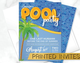 Summer Pool Party Invitation, Palm Tree Pool Party Invite, Pool Floats Invite, End of Summer Party, Luau Party Invite, Pool Birthday Party