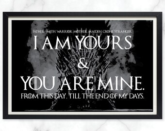 Game of Thrones-huwelijksgeloften print, ik ben van jou en jij bent van mij, GOT Vows, typografische poster, Dothraki-huwelijkscitaat, fandom-huwelijkscadeau
