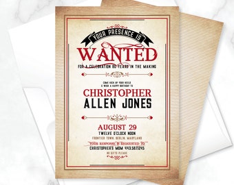 Wanted Poster Invitation, Modern Wild West Birthday Invite, Cowboy Photo Bday Invitation, Western Birthday, Wanted Invitation with Picture