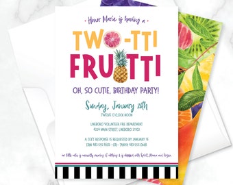 Two-tti Frutti Kids Party Invite, Tutti Frutti Birthday Invitation, Tropical Birthday Party, Pineapple Party Invite, Fruit Party Invitation