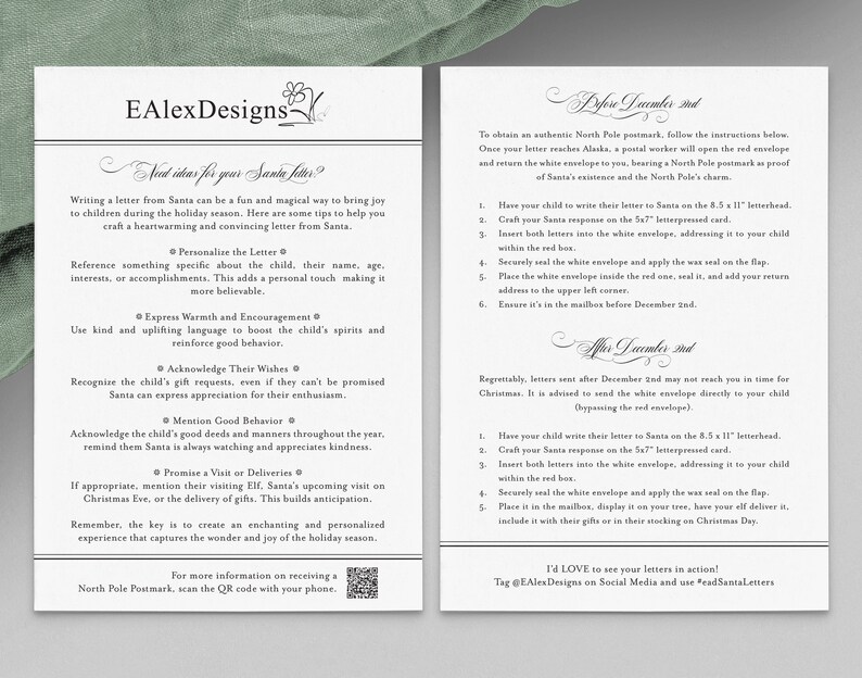 Op de afbeelding: Een printbare gids met tips voor het schrijven van een gepersonaliseerde brief van Sinterklaas. De gids bevat instructies voor het verzenden van brieven naar Sinterklaas en het ontvangen van een Noordpool-stempel. De gids bevat ook een QR-code voor meer informatie.