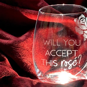 Will You Accept This Rose Etched Bachelor Nation Stemless Wine Glass, Bachelorette Rosé Glass, Bachelor Themed Gift, Girls Night Wine Glass