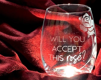Will You Accept This Rose Etched Bachelor Nation Stemless Wine Glass, Bachelorette Rosé Glass, Bachelor Themed Gift, Girls Night Wine Glass