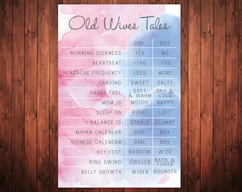 INSTANT DOWNLOAD Gender Reveal Old Wives Tales - Diamonds or Diamonds Decoration - Gender Guessing Game- What's the sex party