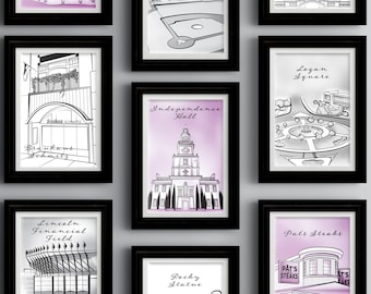 AFDRUKBARE Philadelphia bruiloft tabelnummer Philadelphia bruiloft Landmark Print, Philadelphia Wall Art Decor, Philly Wall Art, Philly Decor