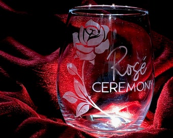 Rose Ceremony Wine, Etched Bachelor Nation Stemless Wine Glass, Bachelorette Rosé Wine Glass, Bachelor Themed Gift, Girls Night Wine Glass