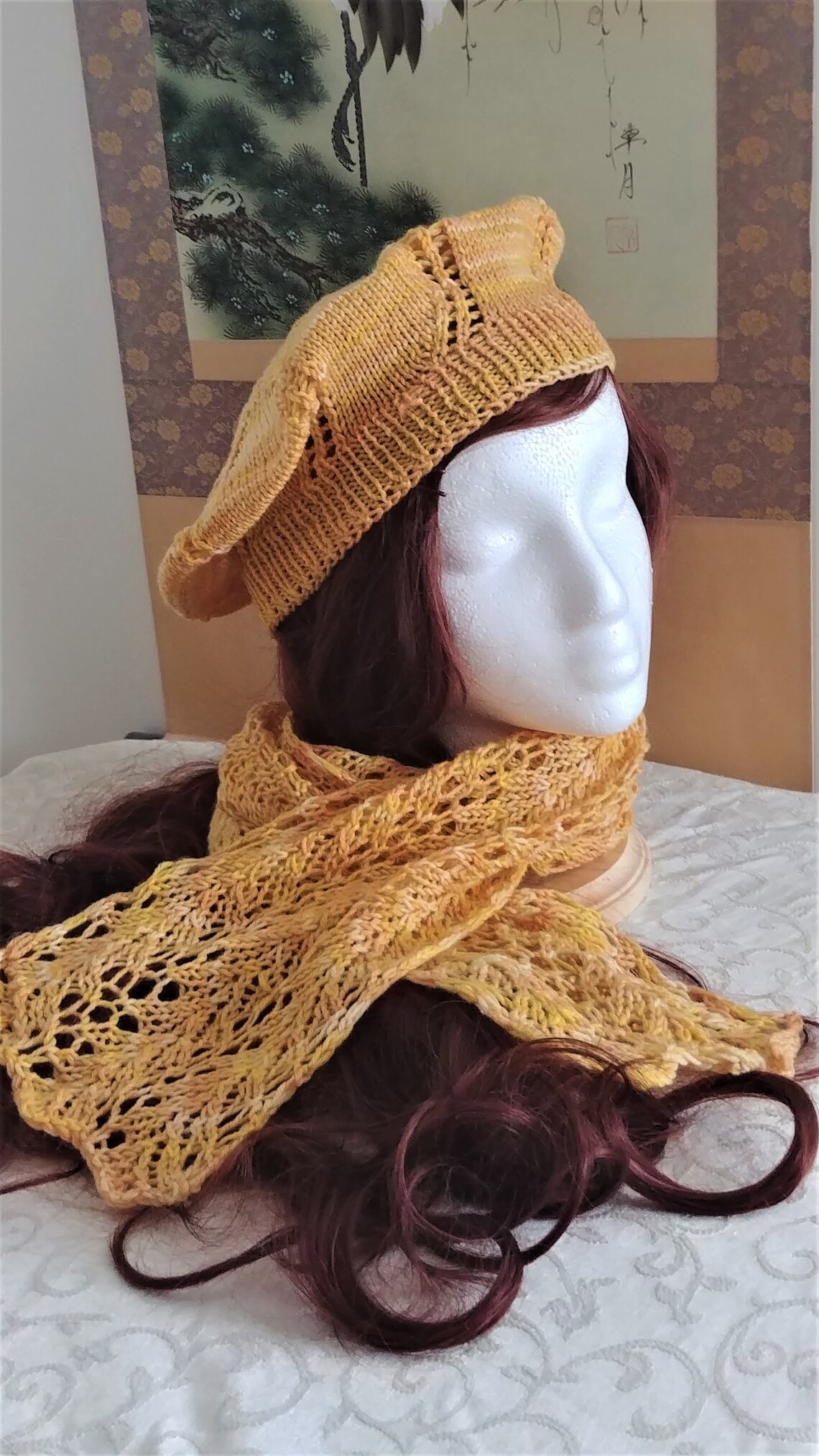 Flower and Leaf Knitted Tam and Scarf Ready to Ship Etsy