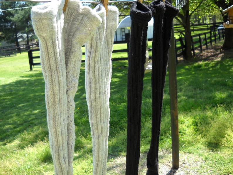 Medias de lana hasta el muslo de encaje negro, talla de zapato 6-8, hechas a mano, listas para enviar imagen 5