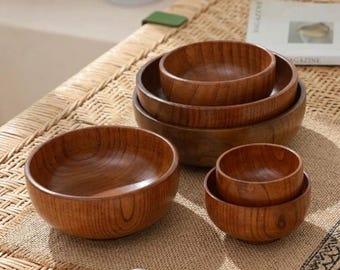 Wooden Salad Bowl, Natural Wood Fruit Bowl, Rustic Serving Bowl, Housewarming Gift, Kitchen Decor, Eco-Friendly Tableware, 5 Sizes
