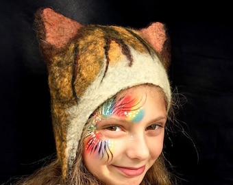 Tabby Cat Hat: hand made felted gift for cat lovers