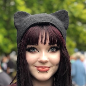 Black Cat Hat : Hand Made Wool Felted Feline Costume