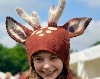 Felted fawn antler deer hat