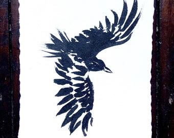 Original Swooping Raven Ink Art