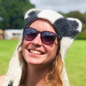 Felted Badger Hat: black and white striped woodland animal costume, wind in the willows fancy dress