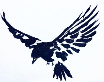 Original Flying Raven Ink Art