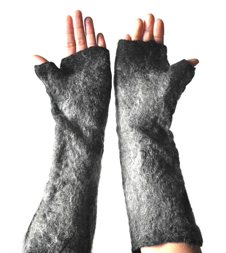 Natural Grey Wolf Fingerless Gloves Etsy