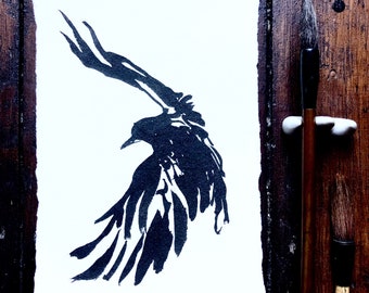 Flapping Raven Original Ink Art