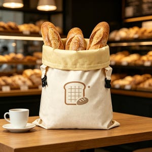 Customization,Linen Bread Bag with Removable Beeswax Liner, Minimalist Toast Line Art Print Zero Waste Bread Storage Bag