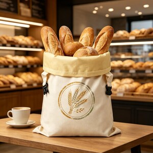 Customization,Linen Bread Bag with Removable Beeswax Liner, Vintage Wheat Circle Stamp Print Reusable Sourdough Storage Bag