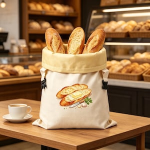 Customization,Garlic Butter BaguettePrint Linen Bread, Double‑Sided Print With Removable Beeswax Liner, Reusable Zero‑Waste SourdoughStorage