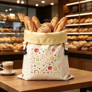 Customization,Linen Bread Bag with Removable Beeswax Liner, Watercolor Apple Pear Print Reusable Sourdough Storage Bag