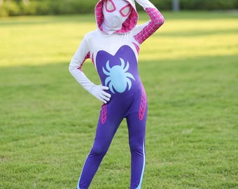 Spider-Gwen hero Costume, Ghost-Spider Bodysuit Halloween, Cosplay Jumpsuit, Birthday Party Outfit
