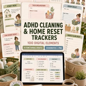 ADHS-Aufräumplaner-Sticker für GoodNotes | PNGs für Zuhause: Aufräumen, Entrümpeln und Aufgabenstruktur