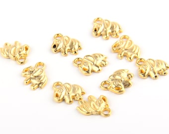 Gold Elephant Charms, Animal Charms, 22K Gold Plated, 10 pcs  //  GCh-177
