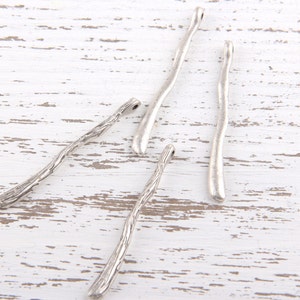 Silver Plated Textured Long Bar Pendants, Long Bar Charms, 45mm, 4 pieces // SP-252 image 1