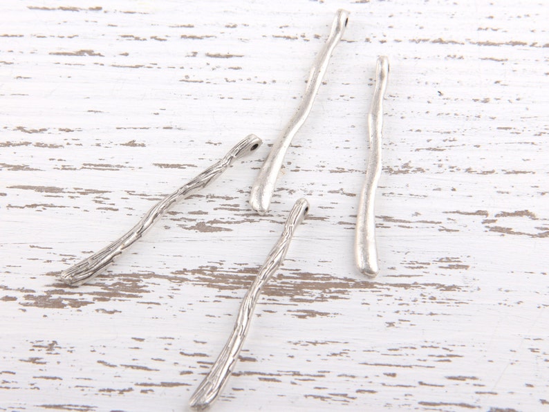 Silver Plated Textured Long Bar Pendants, Long Bar Charms, 45mm, 4 pieces // SP-252 image 1