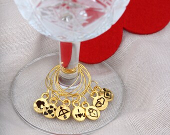 7 Valentine Wine Charms, Valentine Party Charms, Love Wine Charms, Wine Glass Charms, Set of 7, Love Icon Wine Charms -// WCh-014