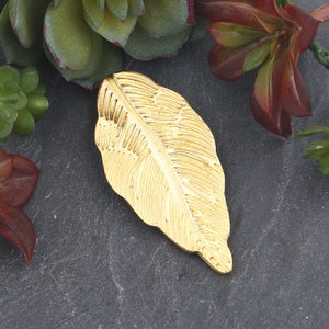 1 Gold Large Leaf Pendant, Slider Leaf Pendant, Jewelry Supplies, 30x60mm // GP-639