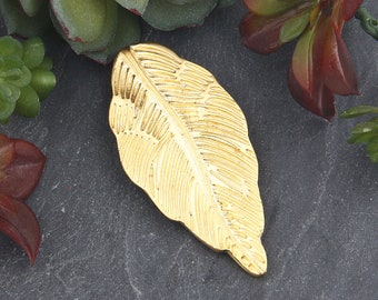 1 Gold Large Leaf Pendant, Slider Leaf Pendant, Jewelry Supplies, 30x60mm // GP-639