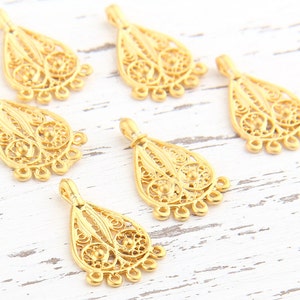 Złote kolczyki Mini Filigranowe Złączki Wiszące, 6 sztuk // GC-417