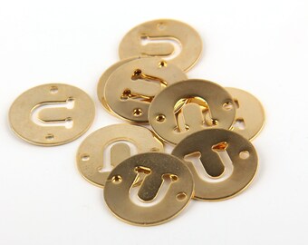 Alphabet Letter Disk Connector Link, Buchstabe U, Cut Out Letter Link, 22k glänzend vergoldet, 1 Stück , GC-376