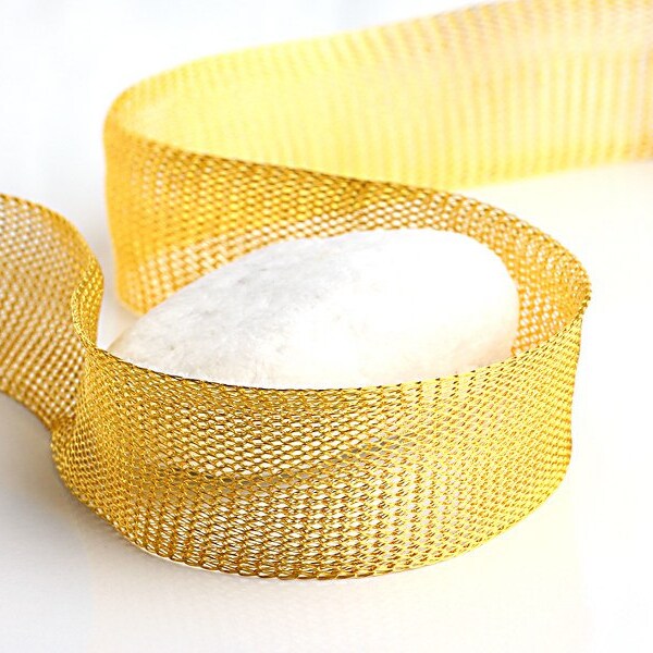 CLEARANCE - Gold, Titanium Tubular Mesh Ribbon, Titanium Mesh Cord, 1 mt. - Cord / Ribbon Supplies // CRD-0011