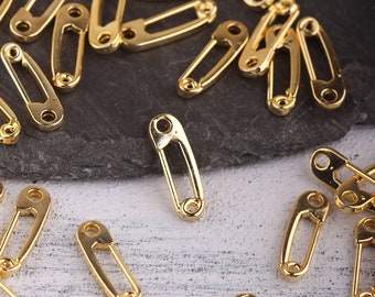Safety Pin Charms, Safety Pin Connectors, Safety Pin Links, Shiny Gold PLated, 4 pieces // GC-624