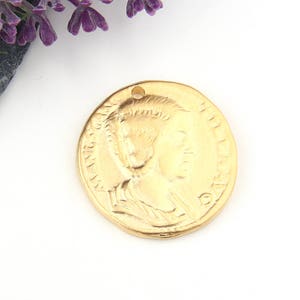 Replica Ancient Greek Coin Pendant, Gold, Old Greek Pendant, 1 piece // GP-522