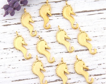 Gold Seahorse Charms, Sea Charms, 10 pieces // GCh-220