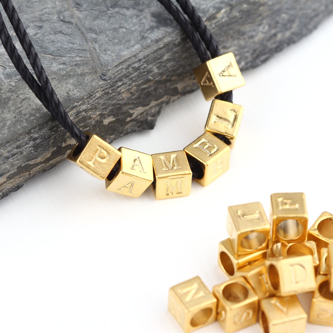 1 Gold Letter Bead Metal Alphabet Beads Cube Alphabet Bead Etsy