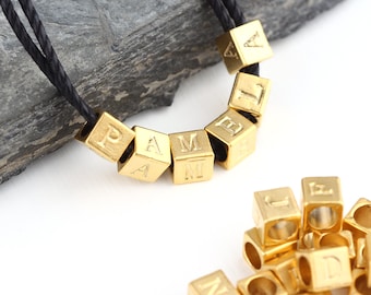 1 Buchstabenperle gold, Metallperlen des Alphabets, Würfelperle, Buchstabenperle, Buchstabenperle, wählen Sie Ihren Buchstaben // GB-373