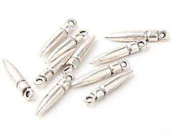 Silver Plated Bullet / Spike Charms, Bullet Supplies, 10 pieces // SPCh-090