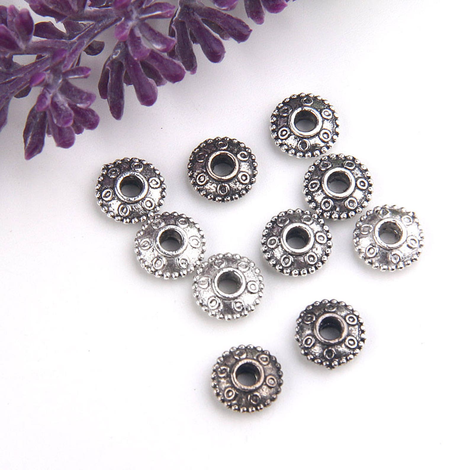 Silver Tone Patterned Saucer Beads Saucer Beads 10 Pieces // Etsy