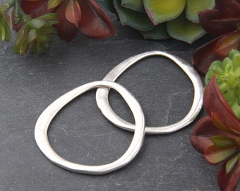 2 Silver Hoop Pendant Connector, Off Circle Silver Connector Hoop, Silver Circle Link, Matte Silver Plated, 39x39 mm // SC-240